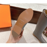 Good Quality Hermes Jumping High Flat Boots in Calfskin Leather with Studded Kelly Buckle Strap Grey 1220018 2026