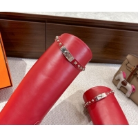 Best Grade Hermes Jumping High Flat Boots in Calfskin Leather with Studded Kelly Buckle Strap Red 1220019 2026