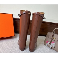 Shop Cheap Hermes Jumping High Flat Boots in Calfskin Leather with Kelly Buckle Strap Brown H102302 1220024 2026