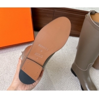 Modern Hermes Jumping High Flat Boots in Calfskin Leather with Kelly Buckle Strap H102302 Grey 2026