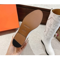 Shop Duplicate Hermes Jumping High Flat Boots in Embroidered Calfskin with Kelly Buckle Strap White H252158 2026