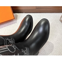 Good Quality Hermes Jumping High Flat Boots in Embroidered Calfskin with Kelly Buckle Strap H252158 Black 2026