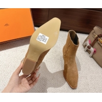 Stylish Hermes Vegas Heel Ankle Boots 6.5cm in Embroidered Suede H252196 Light Brown 2026