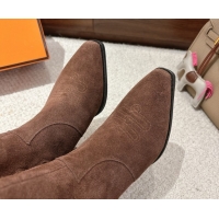 Hot Style Hermes Vegas Heel Ankle Boots 6.5cm in Embroidered Suede H252196 Dark Brown 2026