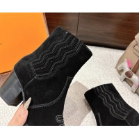 Best Product Hermes Vegas Heel Ankle Boots 6.5cm in Embroidered Suede H252196 Black 2026