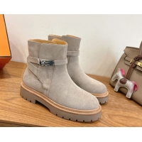 Shop Duplicate Hermes Jeff Ankle Boots in Calfskin Leather H252939 Grey 2026