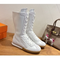 Duplicate Hermes Suede and Calfskin Leather Sneaker Boots H122001 White 2026