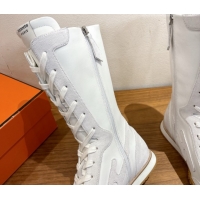 Duplicate Hermes Suede and Calfskin Leather Sneaker Boots H122001 White 2026