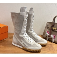 Top Grade Hermes Suede and Calfskin Leather Sneaker Boots H122001 Light Grey 2026