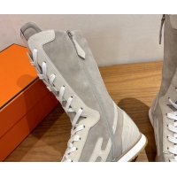 Top Grade Hermes Suede and Calfskin Leather Sneaker Boots H122001 Light Grey 2026