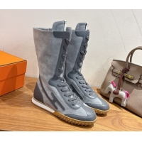 Sumptuous Hermes Suede and Calfskin Leather Sneaker Boots H122001 Dark Grey 2026