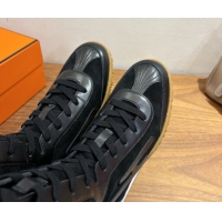 Good Quality Hermes Suede and Calfskin Leather Sneaker Boots H122001 Black 2026