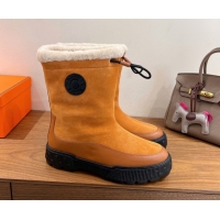 Perfect Hermes Suede and Shearling Platform Ankle Boots Brown Yellow HS122201 2026