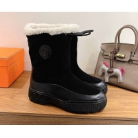 Crafted Hermes Suede and Shearling Platform Ankle Boots  HS122201 Black 2026