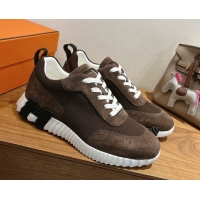 Buy Duplicate Hermes Bouncing Sneakers in Fabric and Suede Dark Brown 1222024 2026