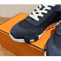 Duplicate Hermes Bouncing Sneakers in Fabric and Suede Dark Blue 1222025 2026