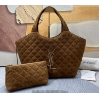New Design Saint Laurent Icare Medium Shopping Bag in Quilted Suede 858191 Brown 2026