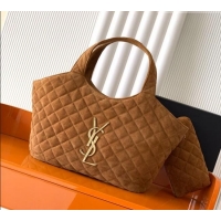 Buy Promotional Saint Laurent Icare Medium Shopping Bag in Quilted Suede 858191 Caramel 2026