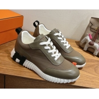 Duplicate Hermes Bouncing Sneakers in Fabric and Leather Green/Brown 1222032 2026