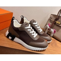 Discount Hermes Bouncing Sneakers in Fabric and Leather Dark Brown 1222033 2026