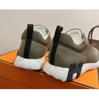 Sumptuous Hermes Bouncing Sneakers in Fabric and Leather Khaki Green 1222036 2026