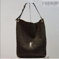 Buy Discount Saint Laurent Niki Supple Bucket Bag in Suede 8443461 Green 2025