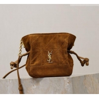 Luxury Cheap Saint Laurent Jamie Mini Shoulder Pouch Bag in Suede 859174 Caramel 2026