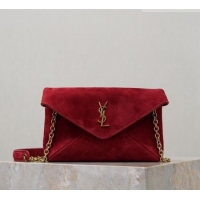 Luxury Discount Saint Laurent Cassandre Chain Clutch in Suede 819271 Red 2025