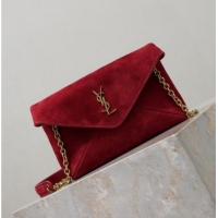 Luxury Discount Saint Laurent Cassandre Chain Clutch in Suede 819271 Red 2025
