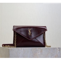 Good Taste Saint Laurent Cassandre Chain Clutch in Shiny Leather 819271 Dark Burgundy 2025