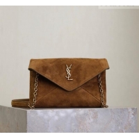 Promotional Saint Laurent Cassandre Chain Clutch in Suede 819271 Brown 2025