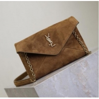 Promotional Saint Laurent Cassandre Chain Clutch in Suede 819271 Brown 2025