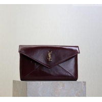Low Price Saint Laurent Cassandre Large Envelope Pouch in Shiny Leather 769307 Dark Burgundy 2025