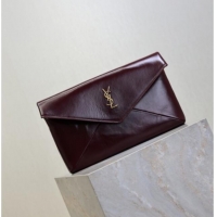 Low Price Saint Laurent Cassandre Large Envelope Pouch in Shiny Leather 769307 Dark Burgundy 2025