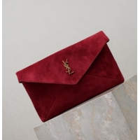 Promotional Saint Laurent Cassandre Large Envelope Pouch in Suede 769307 Red 2025