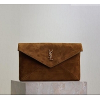 Top Grade Saint Laurent Cassandre Large Envelope Pouch in Suede 769307 Brown 2025