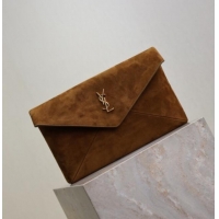 Top Grade Saint Laurent Cassandre Large Envelope Pouch in Suede 769307 Brown 2025