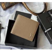 Best Price Saint Laurent Men's Tiny Cassandre Eastwest Wallet in Grained Leather 607727 Khaki 2026