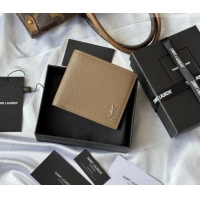 Best Price Saint Laurent Men's Tiny Cassandre Eastwest Wallet in Grained Leather 607727 Khaki 2026