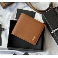 Top Grade Saint Laurent Men's Tiny Cassandre Eastwest Wallet in Grained Leather 607727 Brown 2026