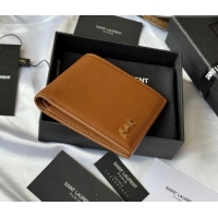 Top Grade Saint Laurent Men's Tiny Cassandre Eastwest Wallet in Grained Leather 607727 Brown 2026