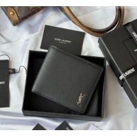 Top Grade Saint Laurent Men's Tiny Cassandre Eastwest Wallet in Grained Leather 607727 Black/Silver 2026