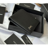 Top Grade Saint Laurent Men's Tiny Cassandre Eastwest Wallet in Grained Leather 607727 Black/Silver 2026