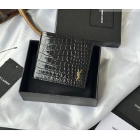 Super Quality Saint Laurent Men's Tiny Cassandre Eastwest Wallet in Crocodile Embossed Leather 607727 Black/Gold 2026