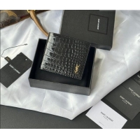 Super Quality Saint Laurent Men's Tiny Cassandre Eastwest Wallet in Crocodile Embossed Leather 607727 Black/Gold 2026