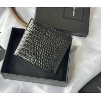 Super Quality Saint Laurent Men's Tiny Cassandre Eastwest Wallet in Crocodile Embossed Leather 607727 All Black 2026