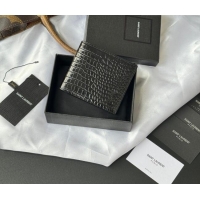Super Quality Saint Laurent Men's Tiny Cassandre Eastwest Wallet in Crocodile Embossed Leather 607727 All Black 2026