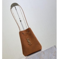 Best Quality Saint Laurent Pochon Bucket Bag in Suede 801070 Caramel 2025