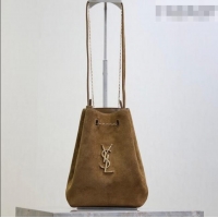 Luxury Cheap Saint Laurent Pochon Bucket Bag in Suede 801070 Brown 2025