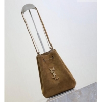 Luxury Cheap Saint Laurent Pochon Bucket Bag in Suede 801070 Brown 2025